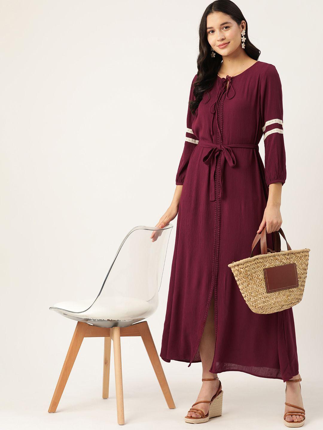 dressberry tie-up neck puff sleeve crepe a-line maxi dress