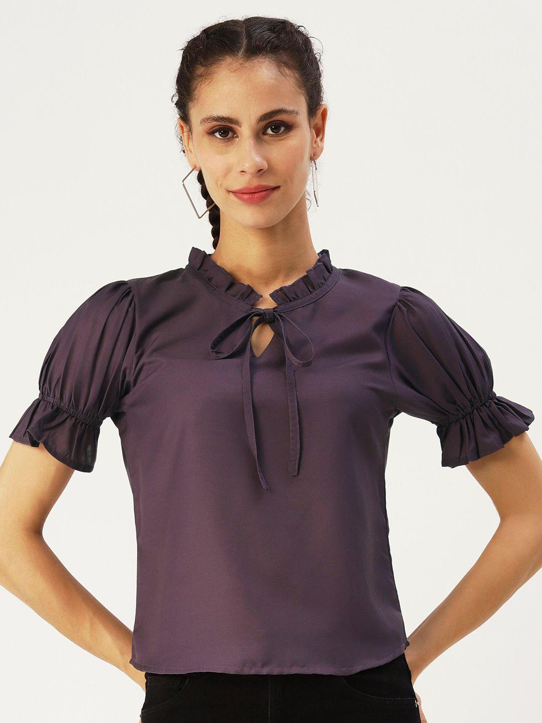 dressberry tie-up neck ruffle puff sleeves top