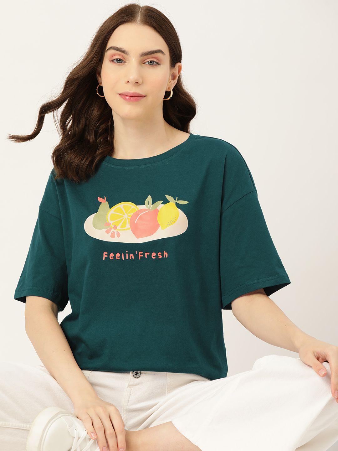 dressberry typography printed drop-shoulder pure cotton t-shirt