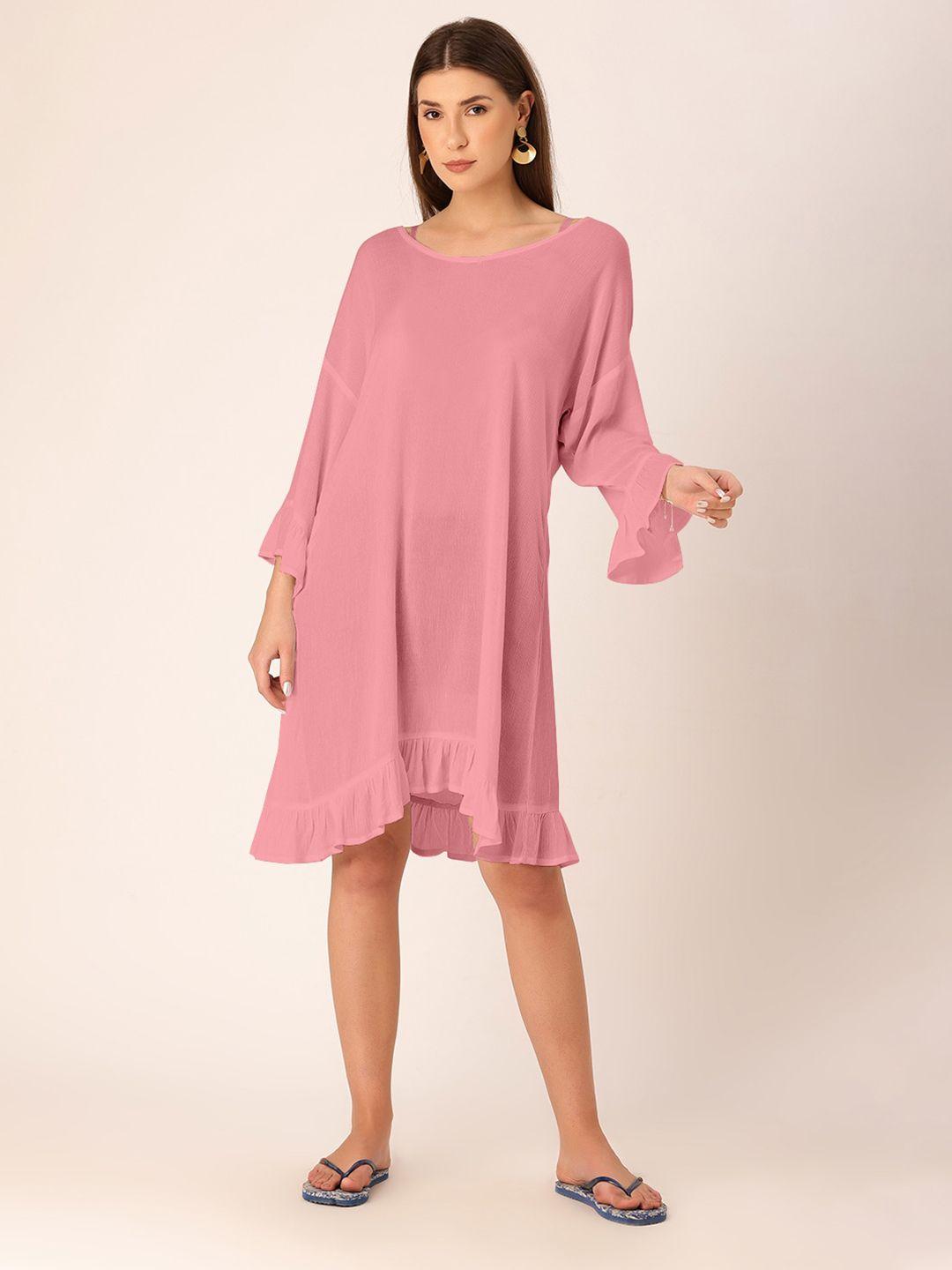 dressberry v-neck bell sleeves crepe a-line dress