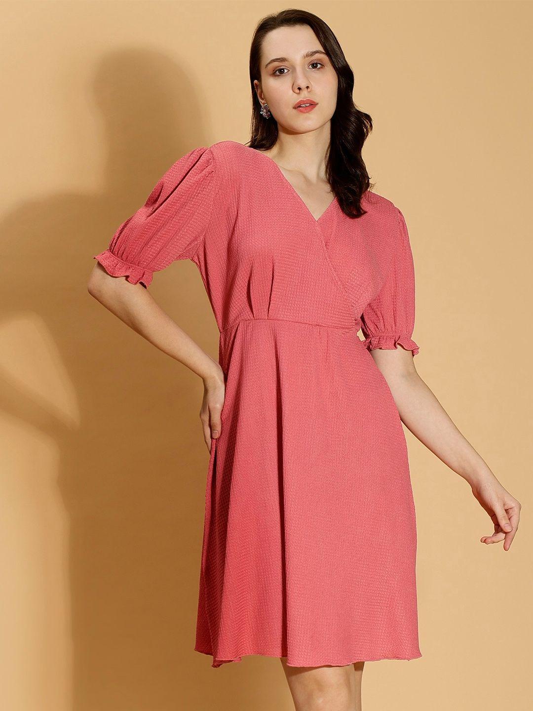 dressberry v neck puff sleeves a line dress