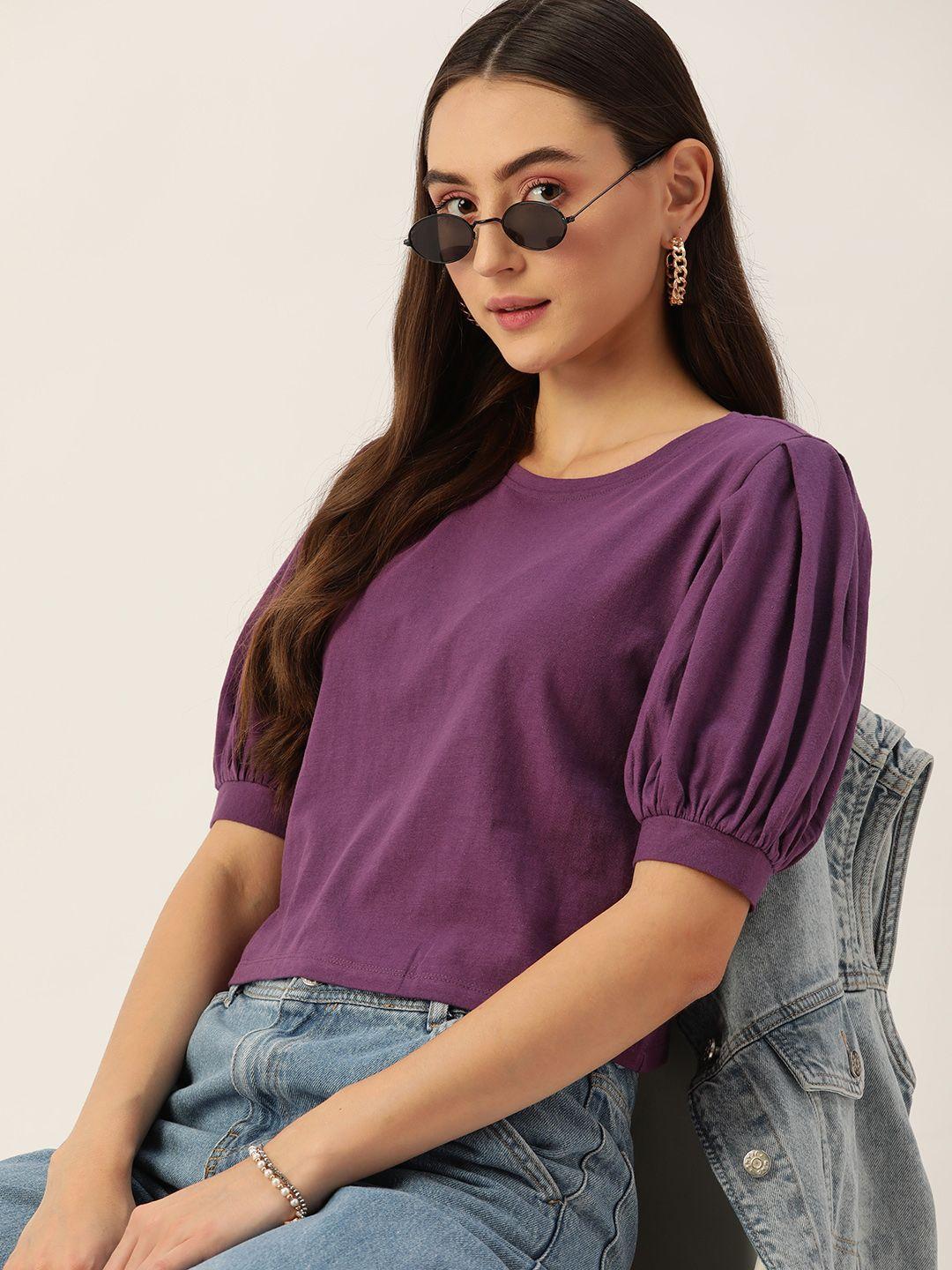 dressberry violet solid puff sleeves top