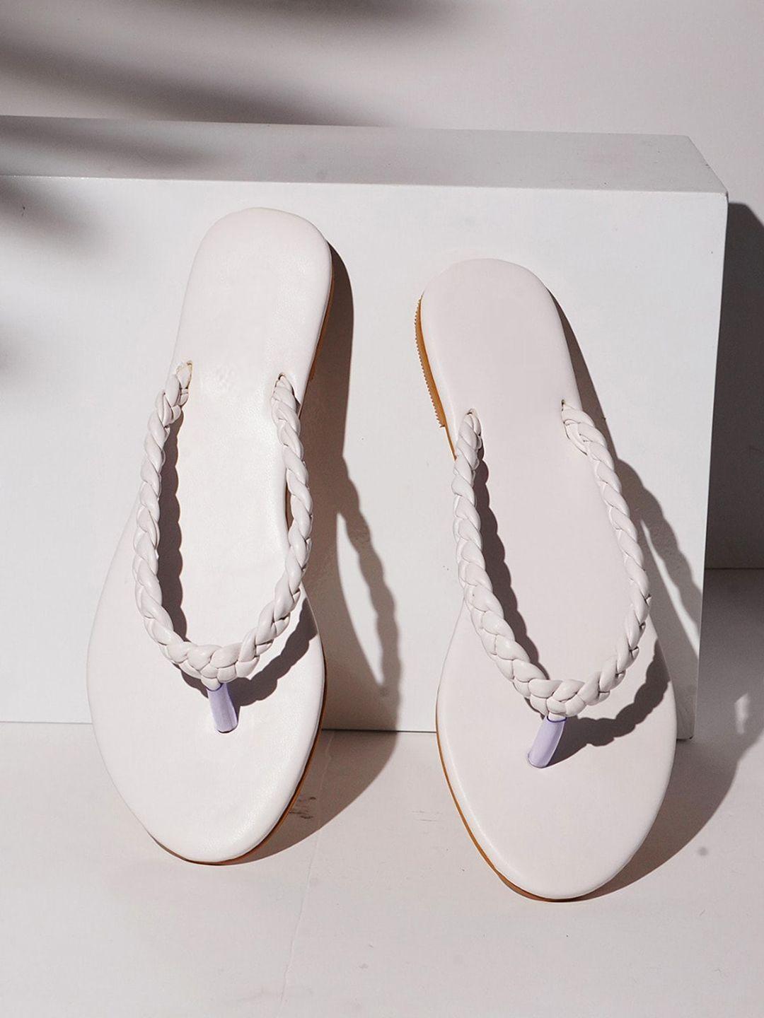 dressberry white braided t-strap flats