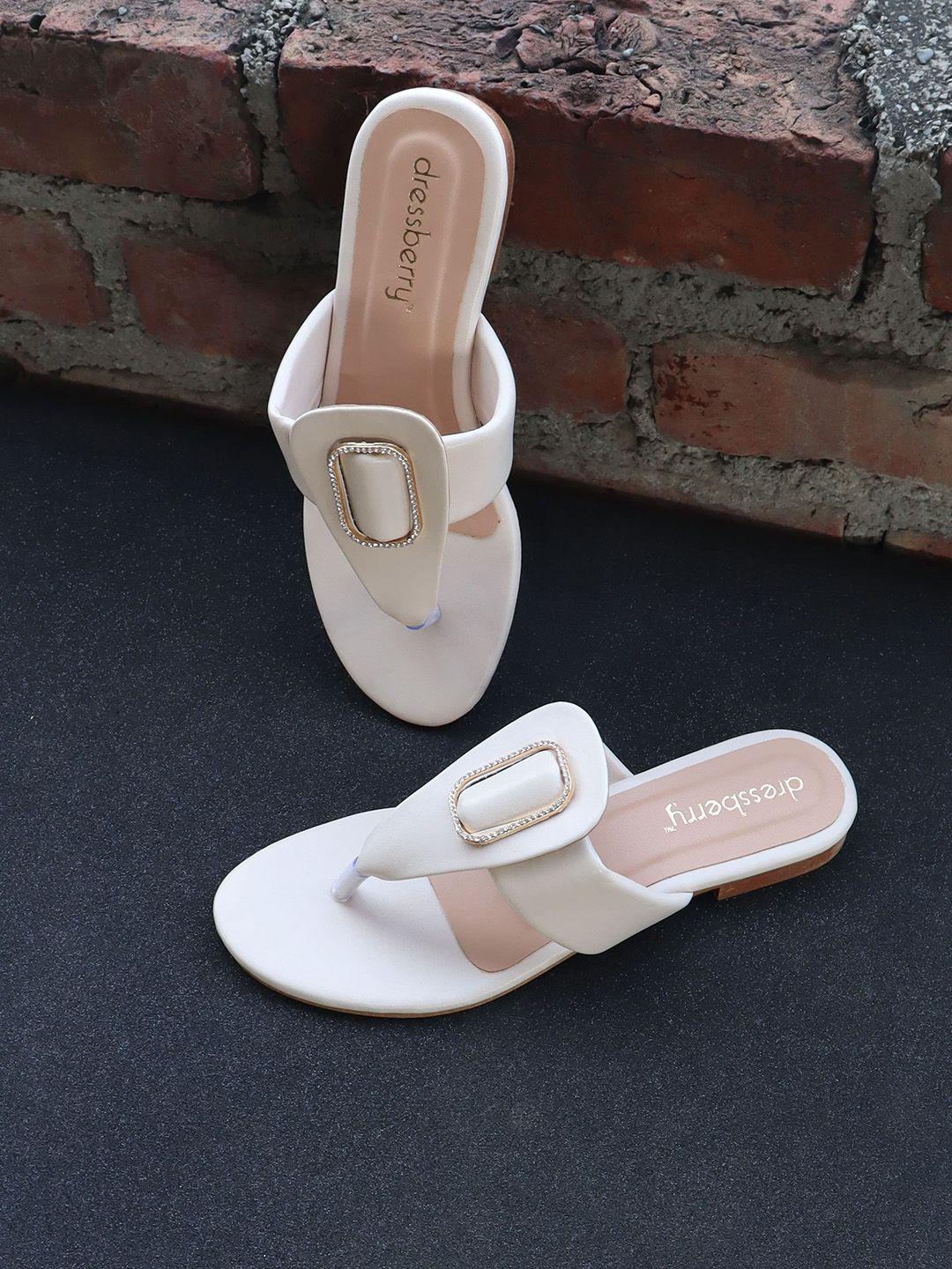 dressberry white embellished t-strap flats