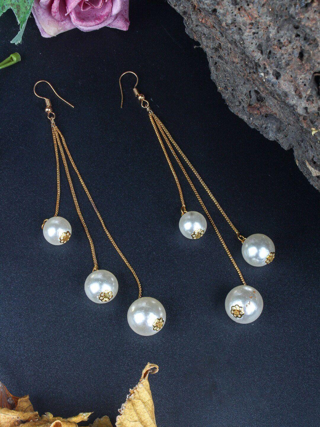 dressberry white gold-plated beaded contemporary drop earrings