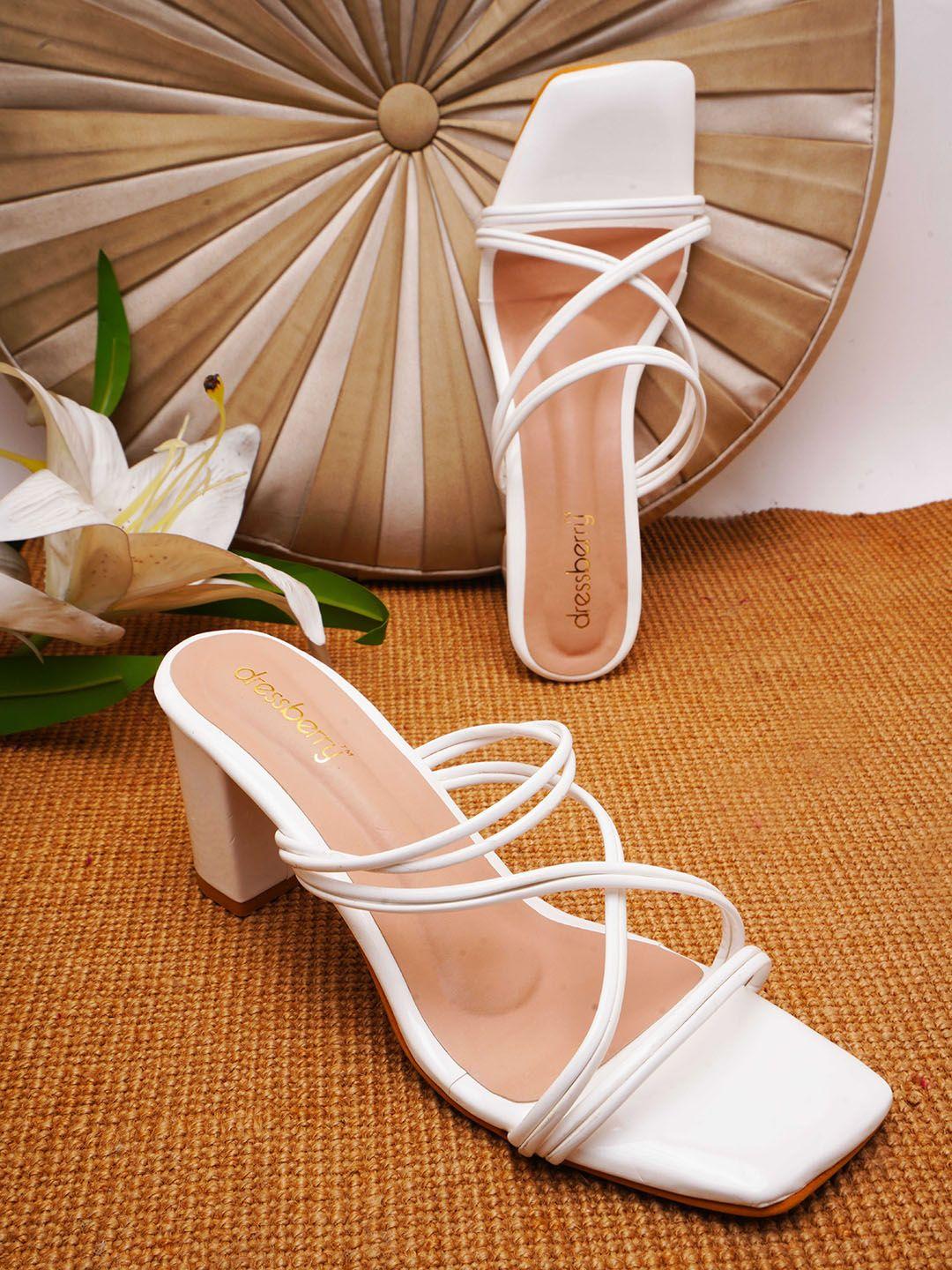 dressberry white open toe block heels