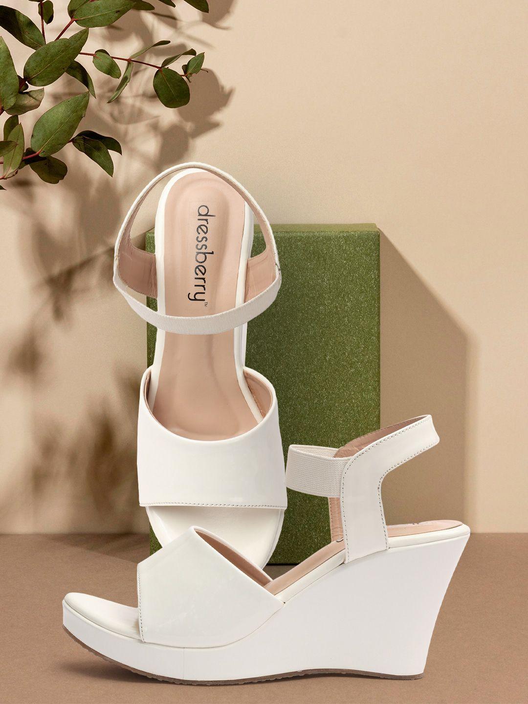 dressberry white open toe wedge heels