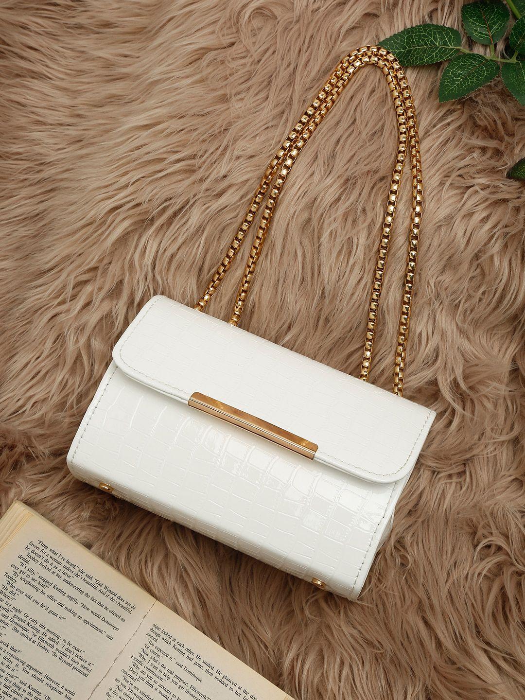 dressberry white oversized structured sling bag with fringed