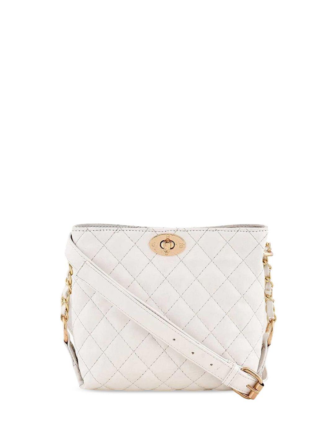 dressberry white textured bucket sling bag with quilted