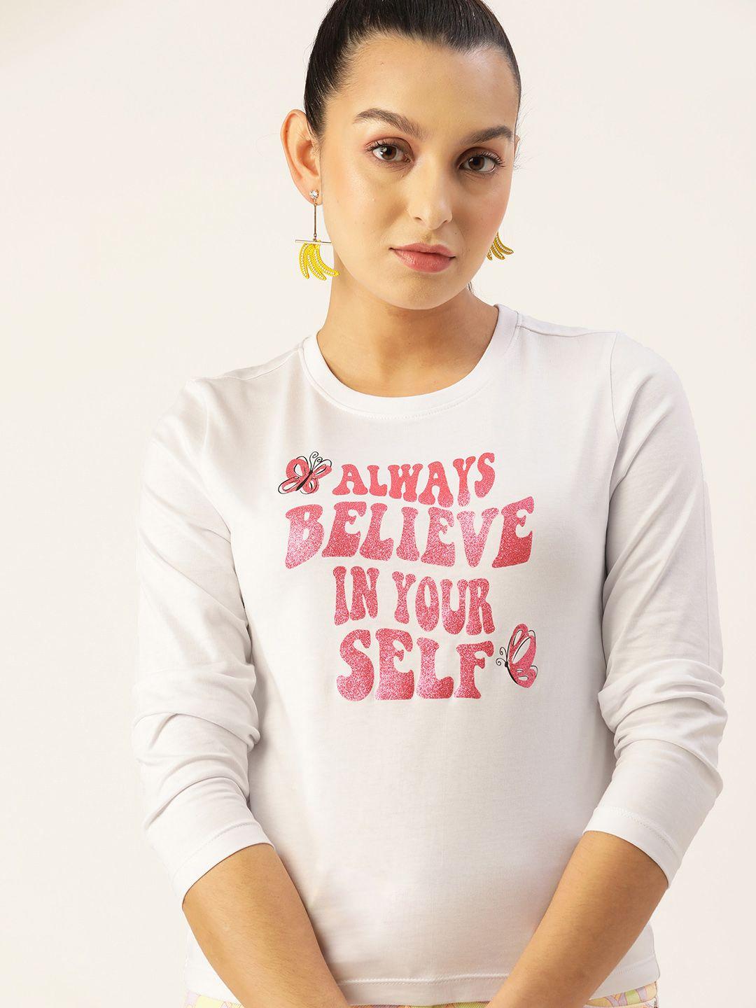 dressberry white typography printed crop top