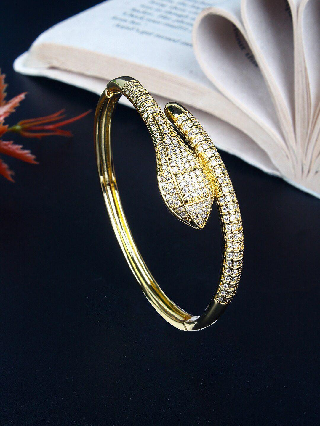 dressberry white women brass gold-plated cubic zirconia cuff bracelet