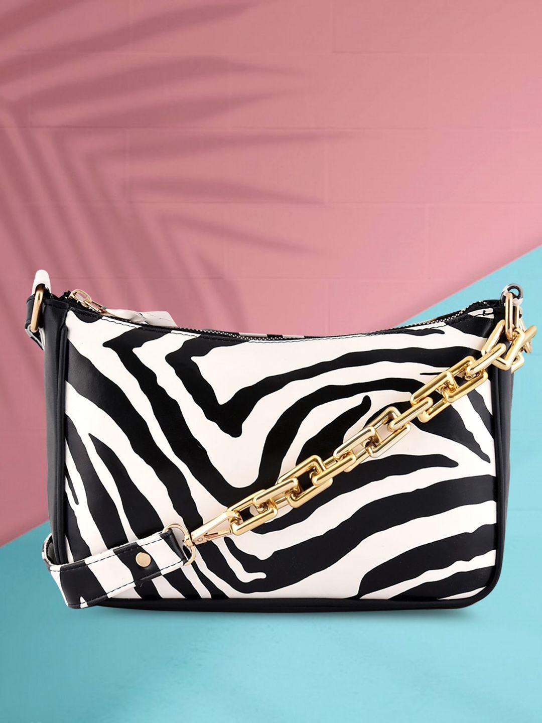 dressberry white zebra printed structured sling bag