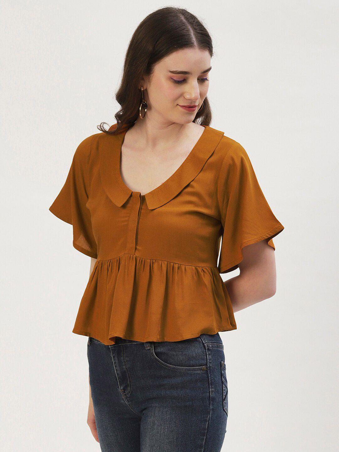 dressberry woman solid flared sleeves pleated crop top