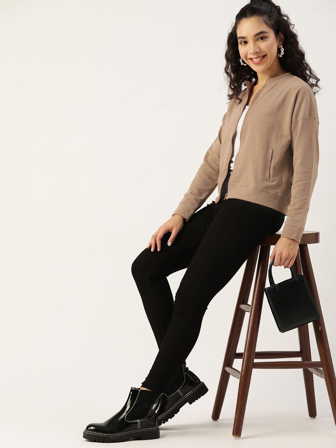 dressberry women beige solid sweatshirt