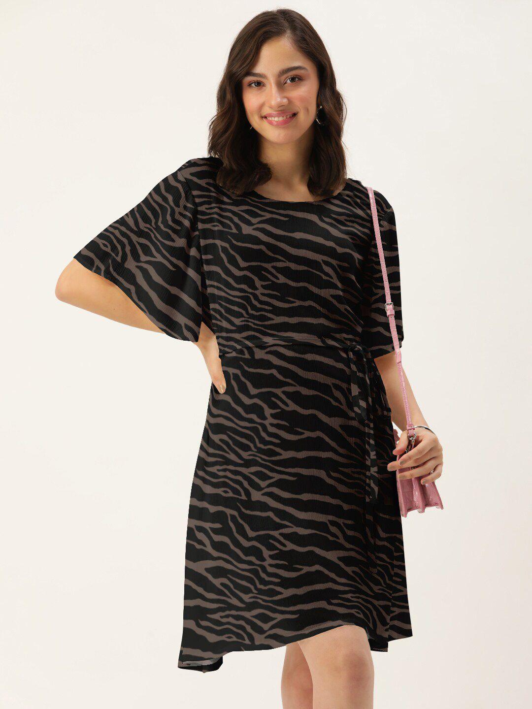 dressberry women black & brown animal printed a-line dress