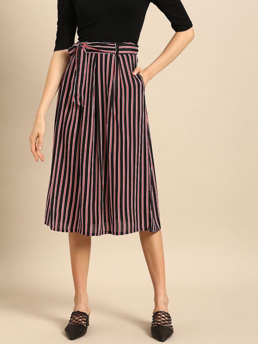 dressberry women black & red striped flared skirt