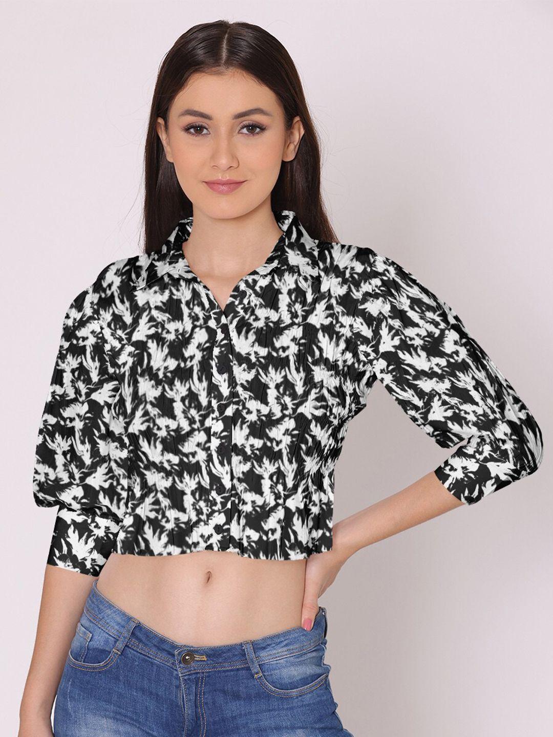 dressberry women black animal printed cotton casual shirt