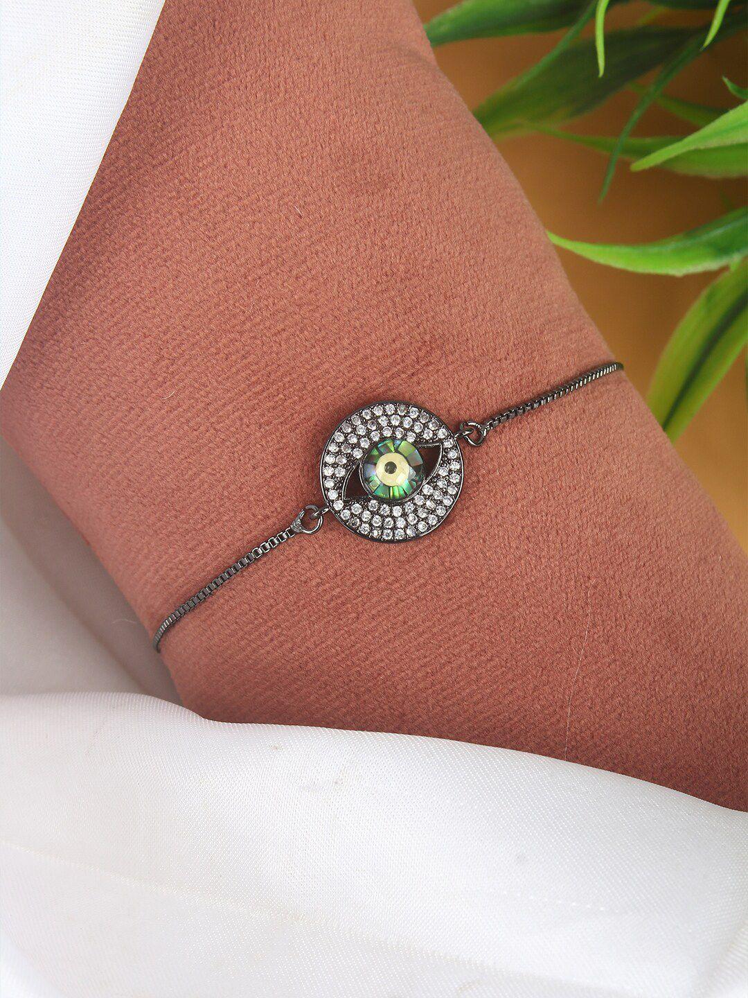 dressberry women black brass-plated cubic zirconia-studded charm bracelet