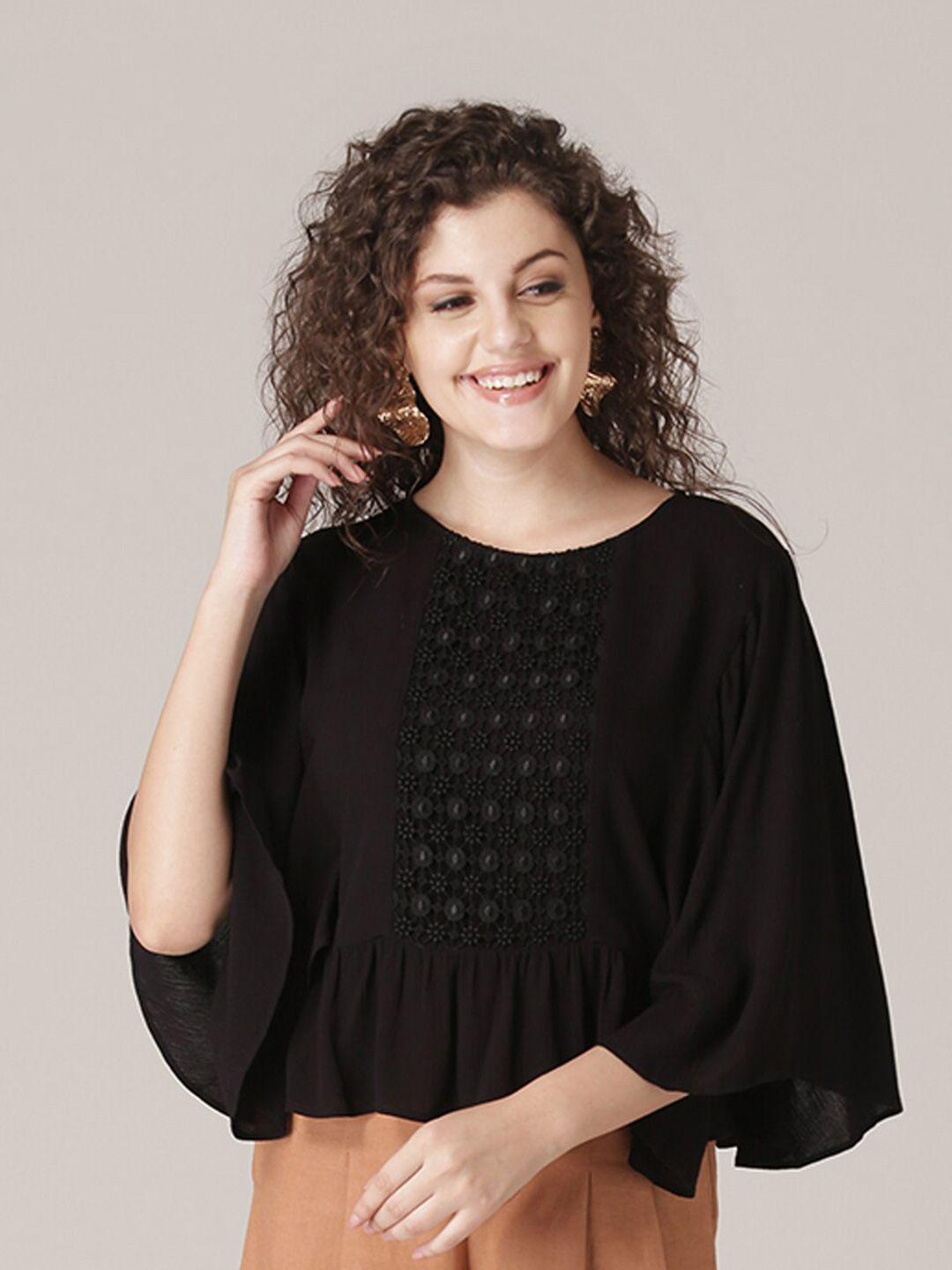 dressberry women black embroidered top