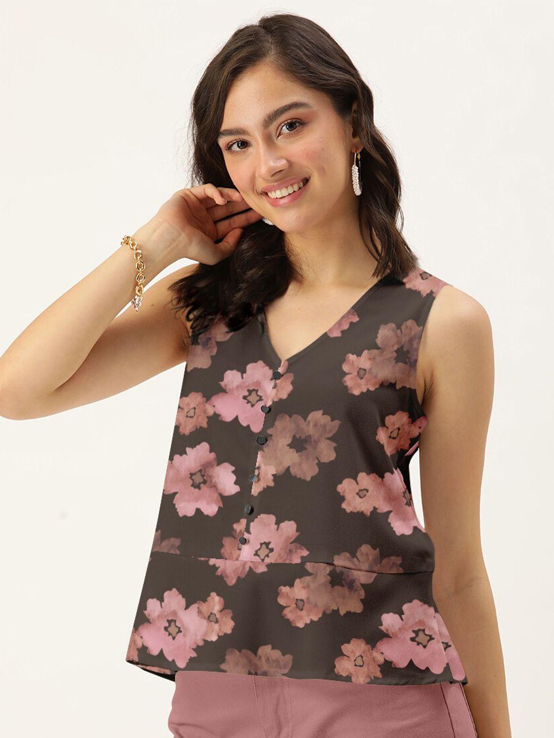 dressberry women black floral print crepe top