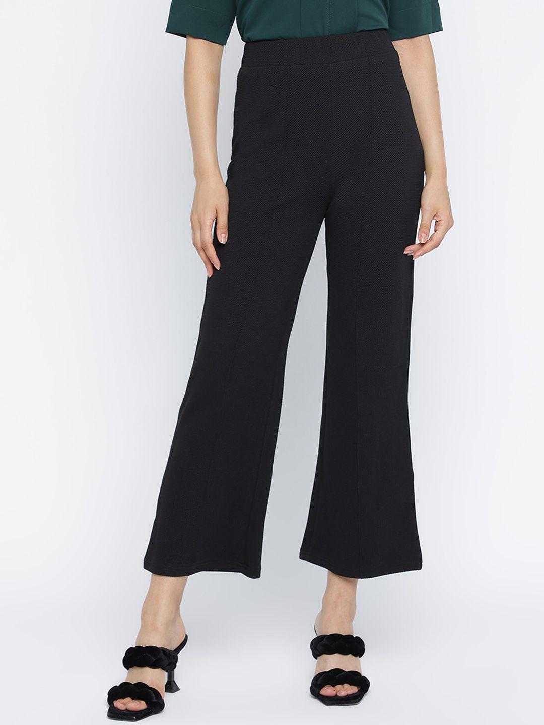 dressberry women black mid-rise cropped bootcut trousers