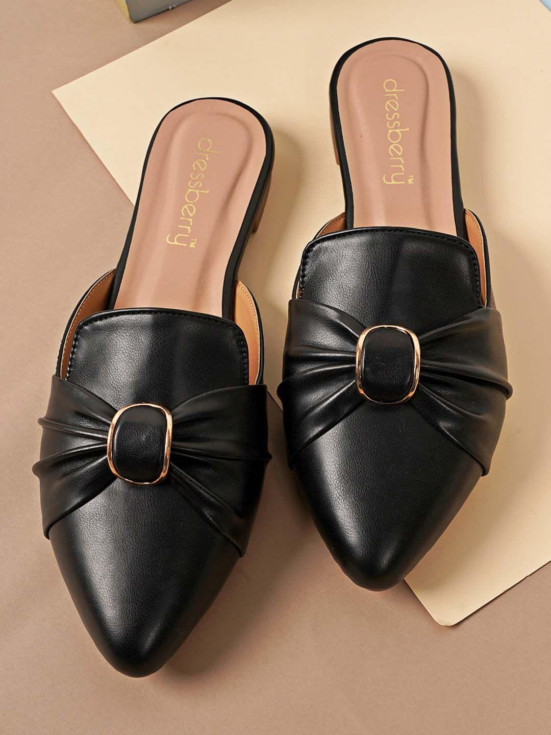 dressberry women black mules with bows flats