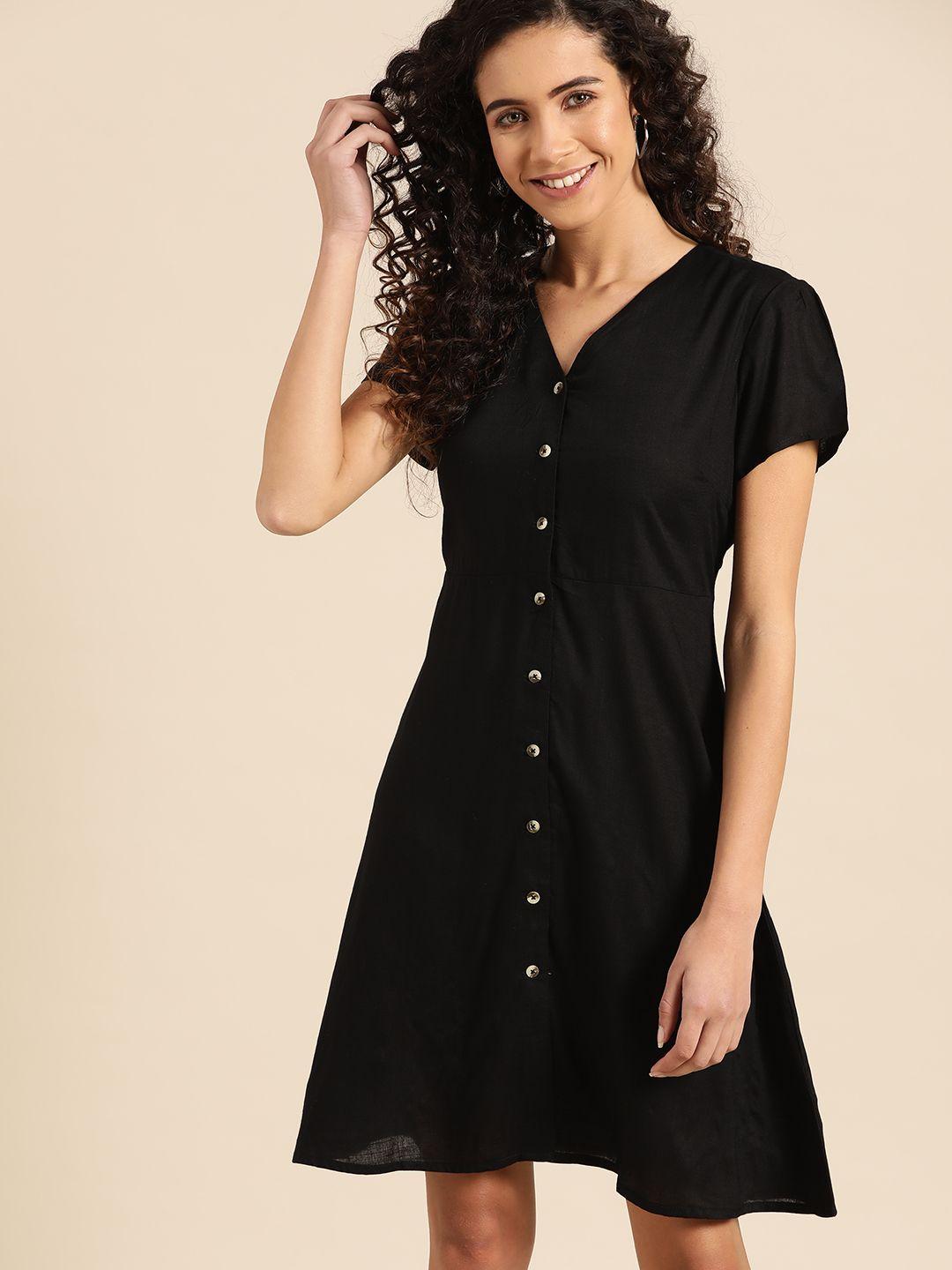 dressberry women black solid a-line dress