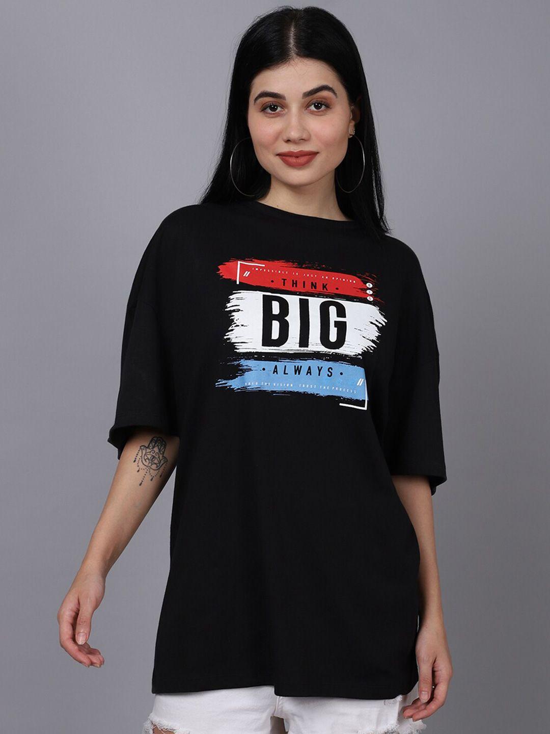 dressberry women black typography printed applique t-shirt