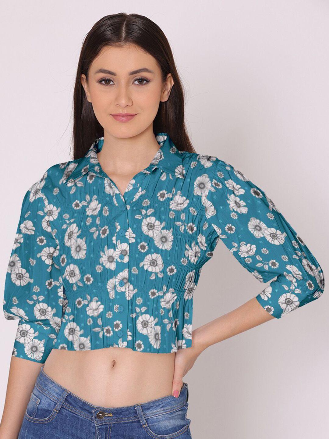 dressberry women blue floral printed casual shirt