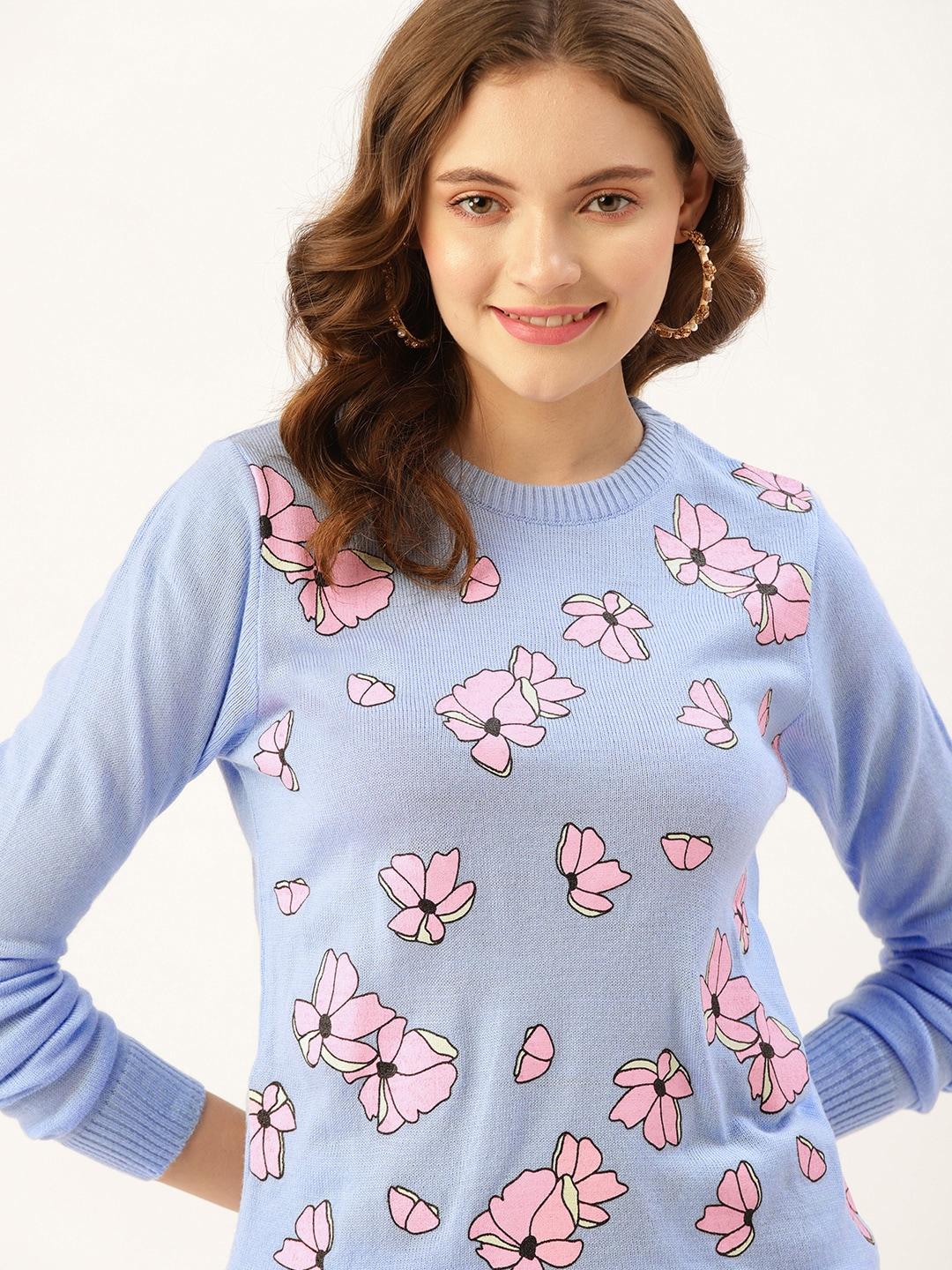 dressberry women blue floral printed pullover
