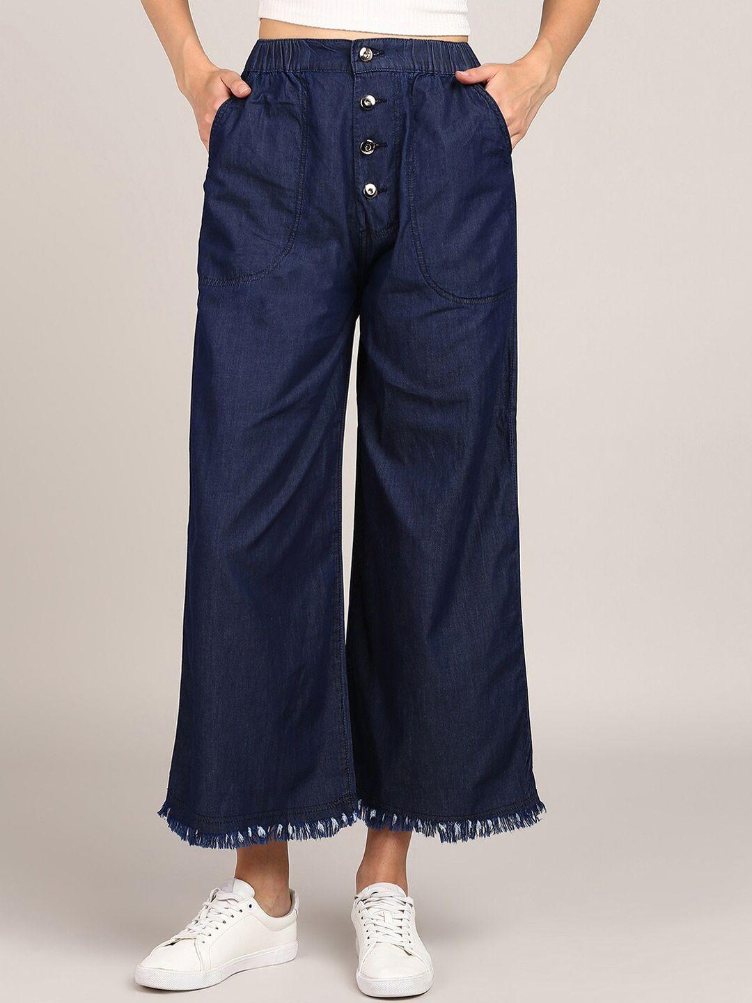 dressberry women blue jean flared clean look low-rise cotton jeans