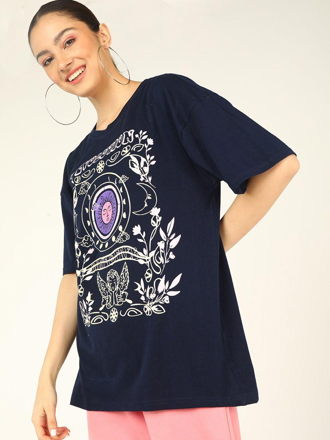 dressberry women blue printed loose t-shirt