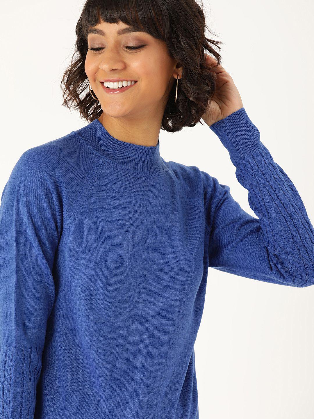 dressberry women blue solid acrylic sweater