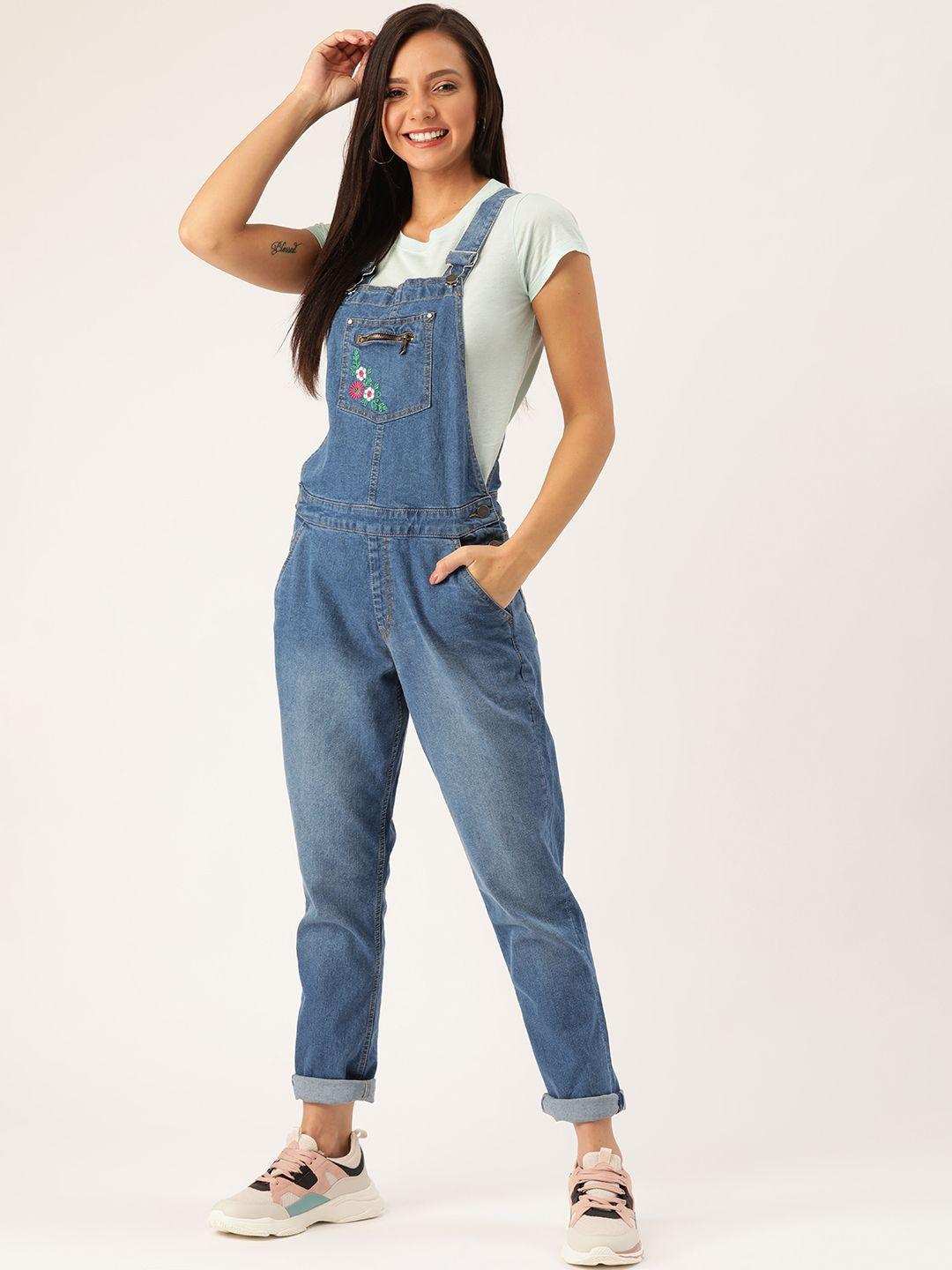 dressberry women blue solid denim dungarees