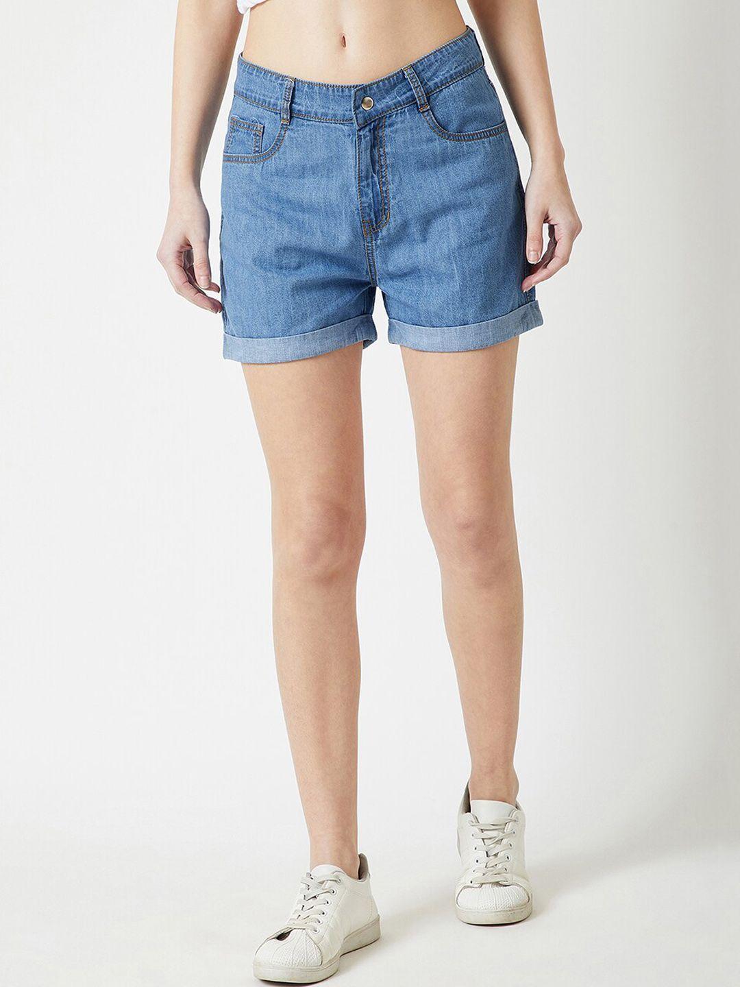 dressberry women blue washed mid-rise denim shorts