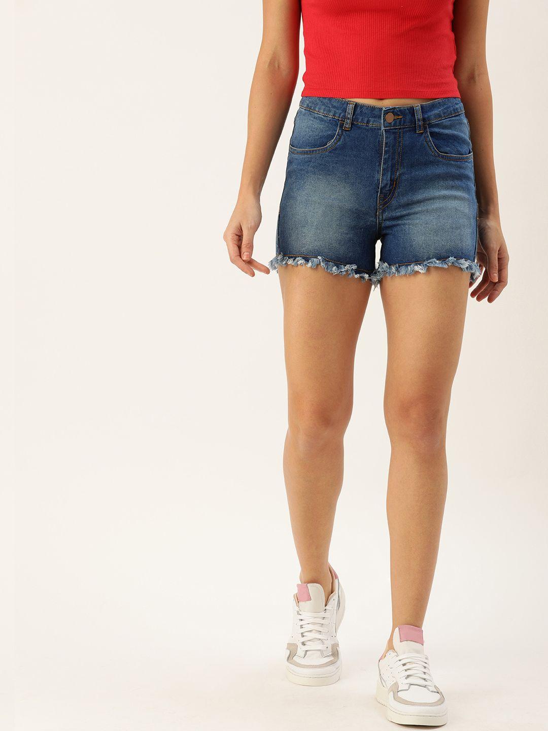 dressberry women blue washed regular fit denim shorts