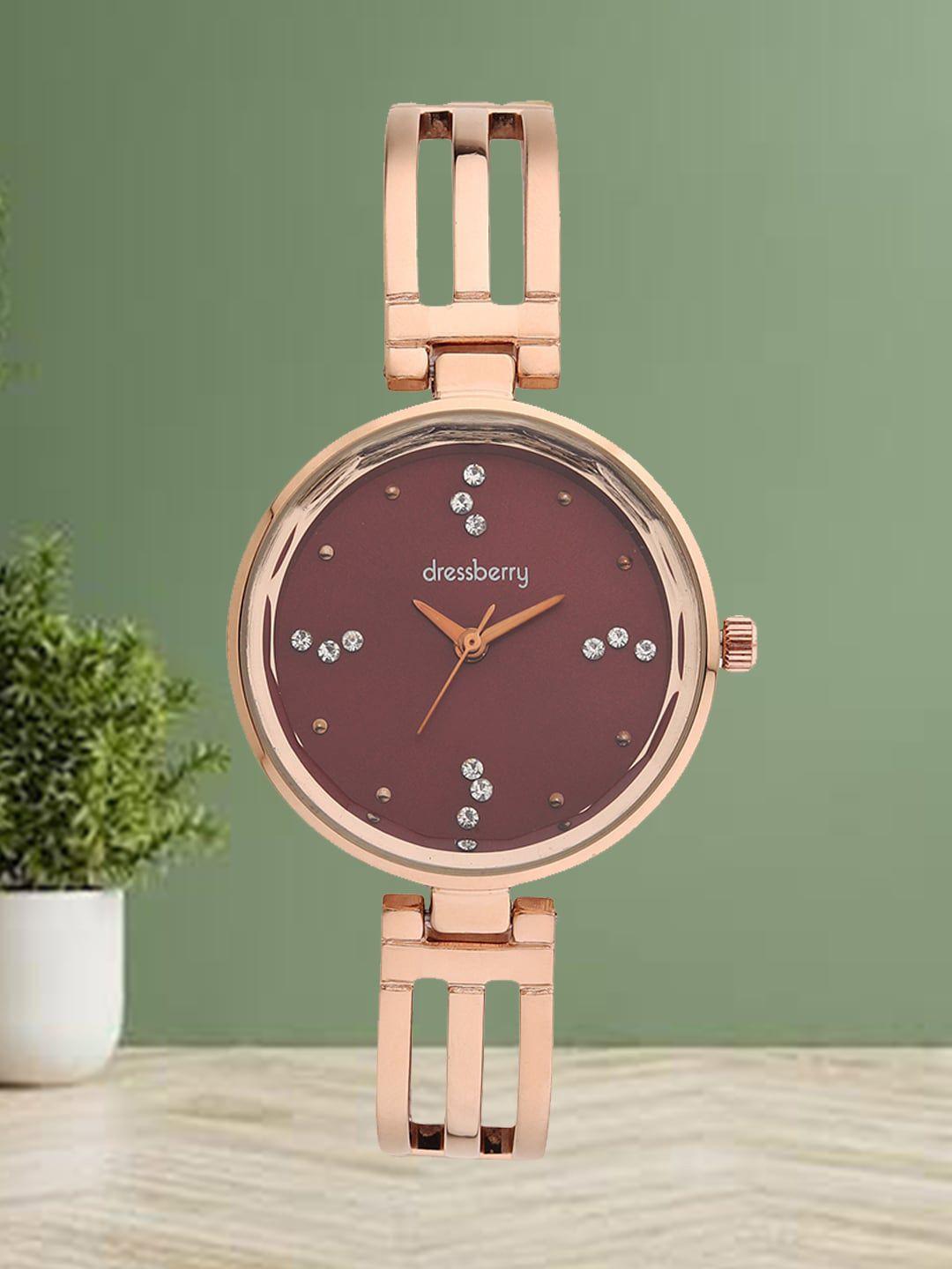 dressberry women brown & rose gold toned bracelet style analogue watch hobdb-135-rg