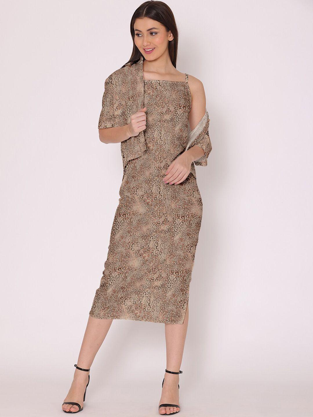 dressberry women brown animal print dress with shirt