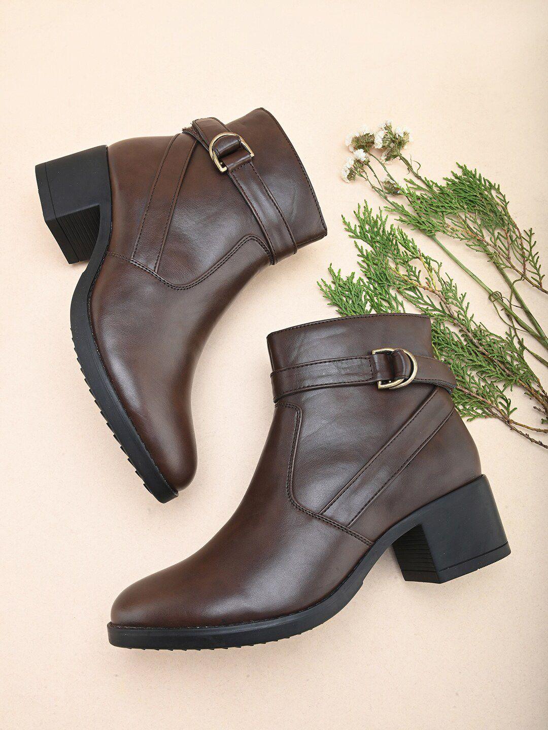 dressberry women brown heeled mid-top regular boots