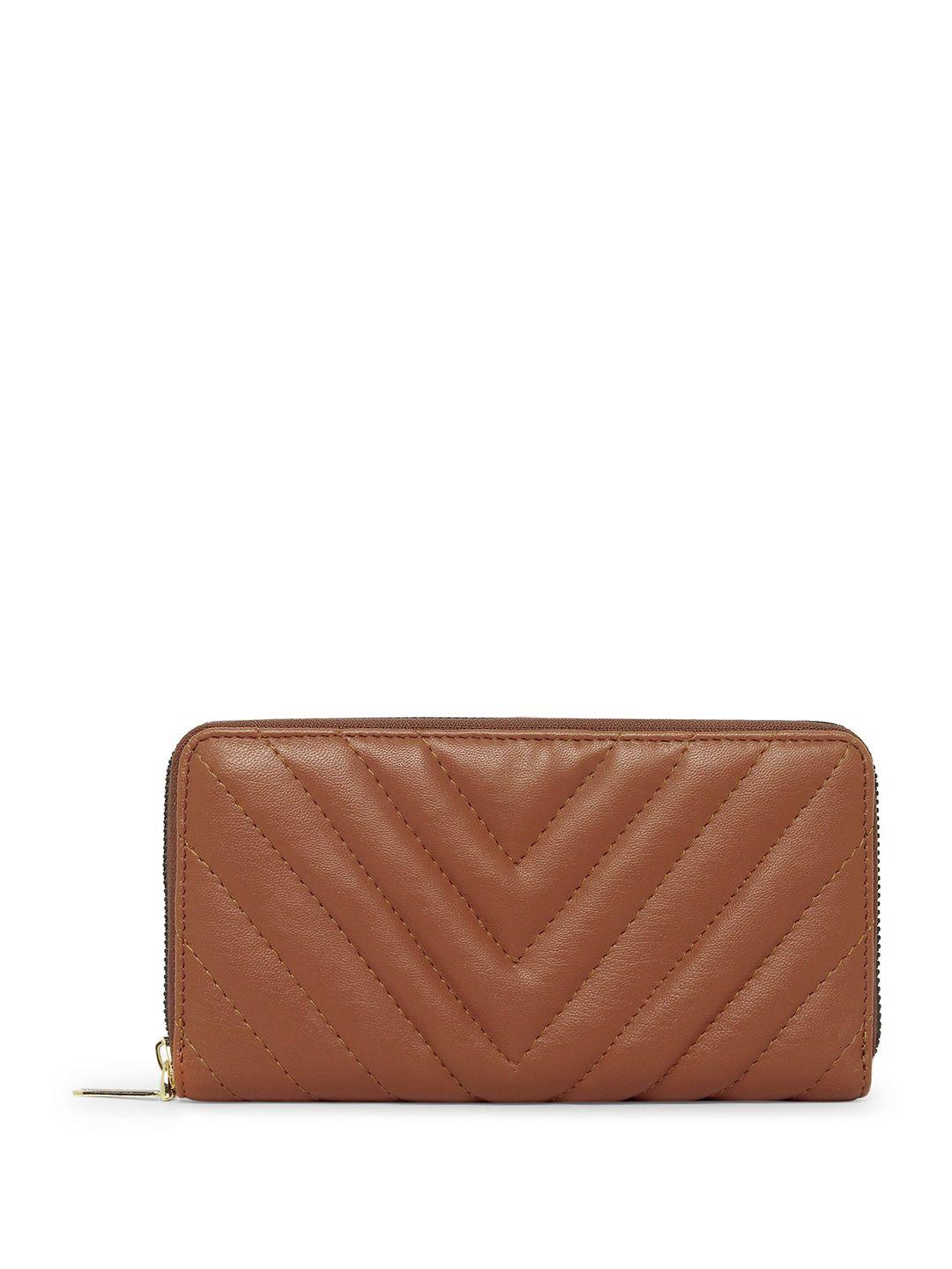 dressberry women brown striped zip around wallet