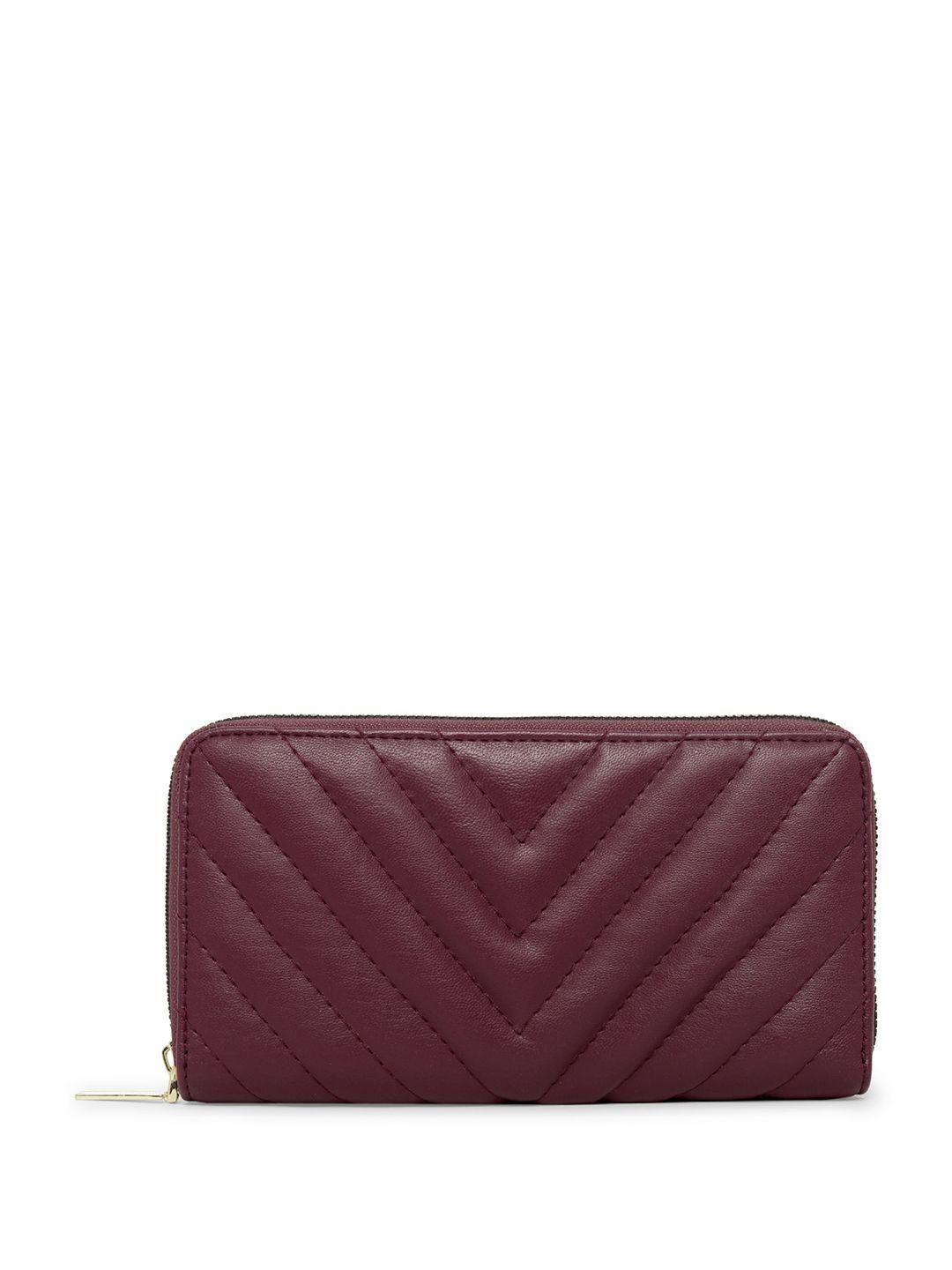 dressberry women burgundy striped zip around wallet