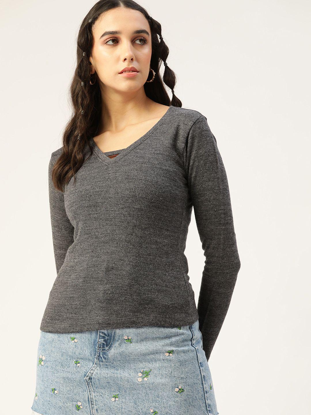 dressberry women charcoal grey solid pullover