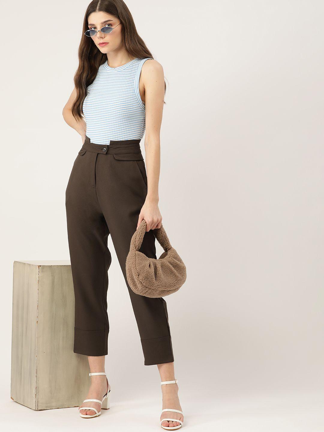 dressberry women coffee brown pleated trousers