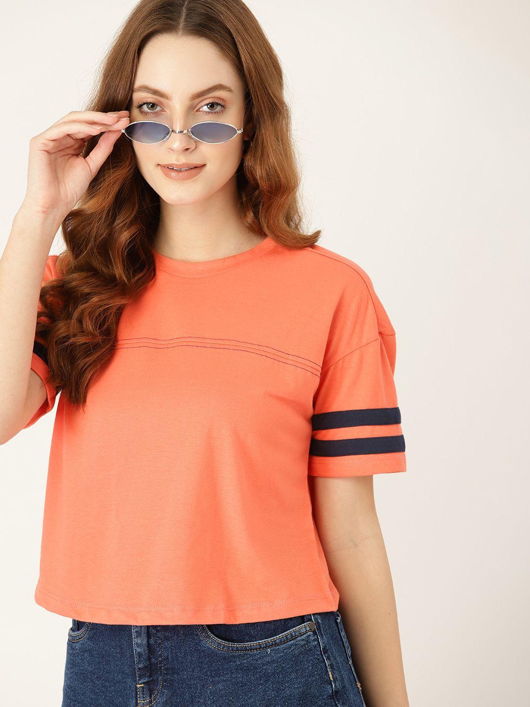 dressberry women coral orange drop-shoulder sleeves t-shirt