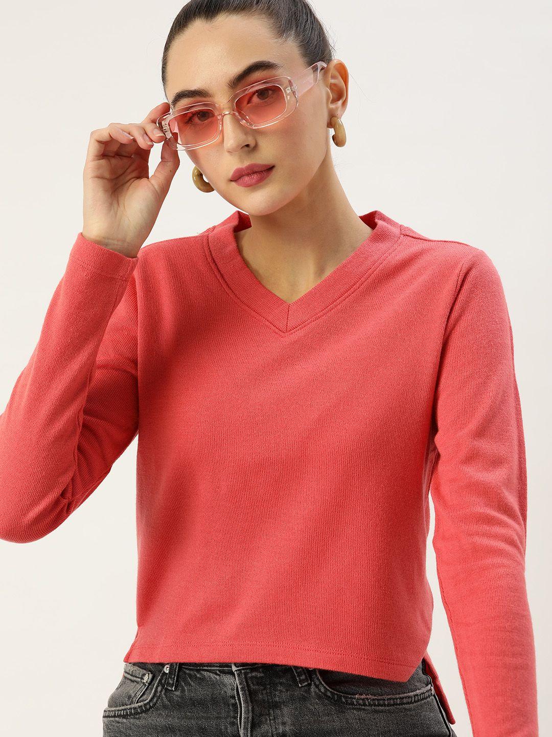 dressberry women coral pink solid pullover