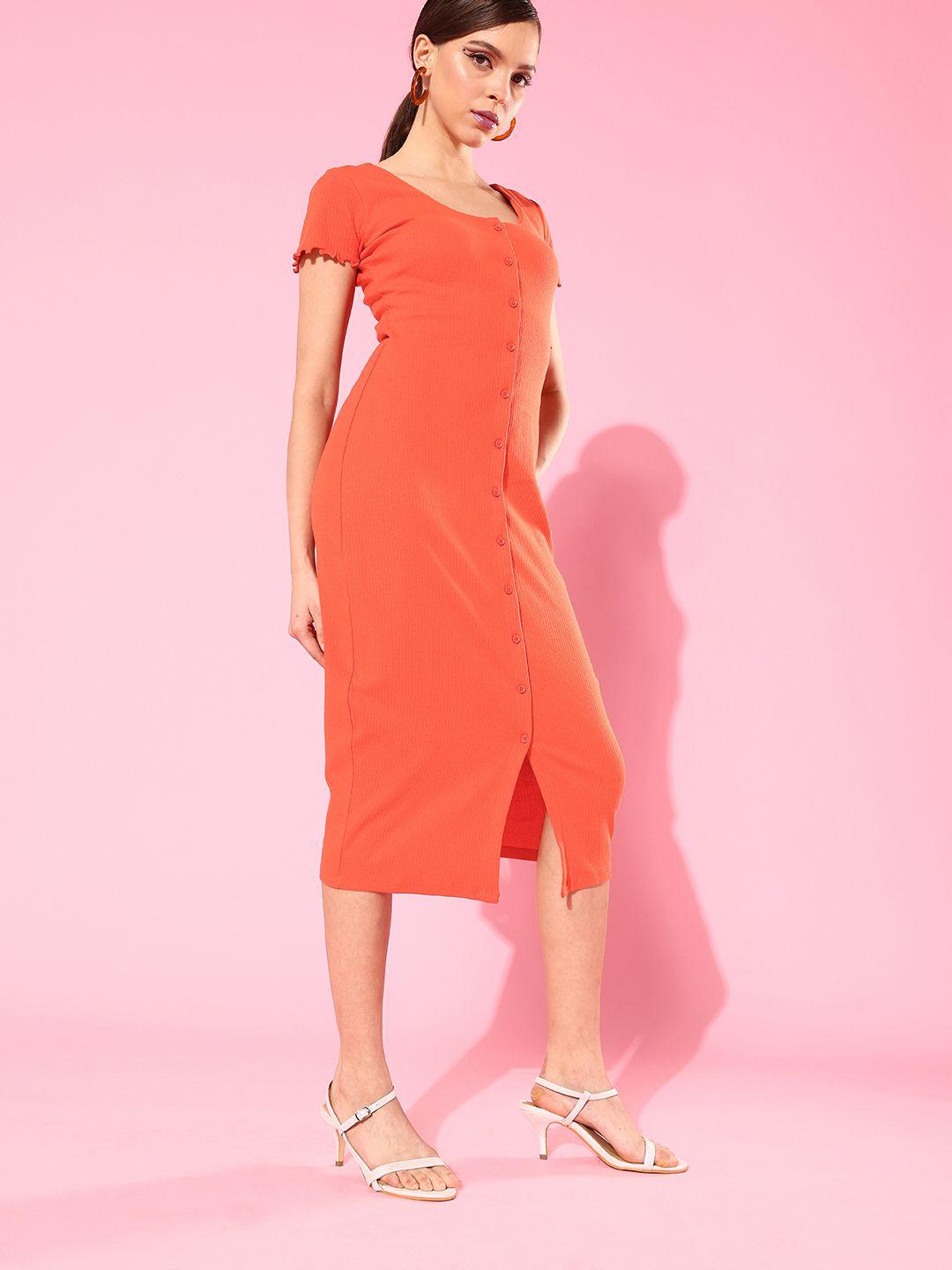dressberry women coral solid dress