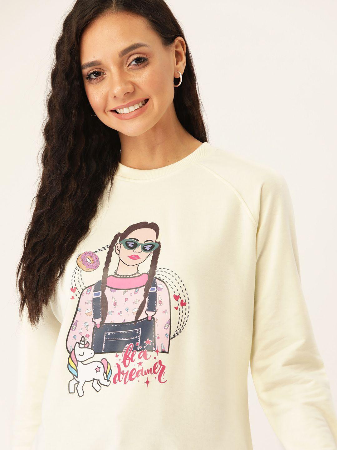 dressberry women cream-coloured & pink printed sweatshirt