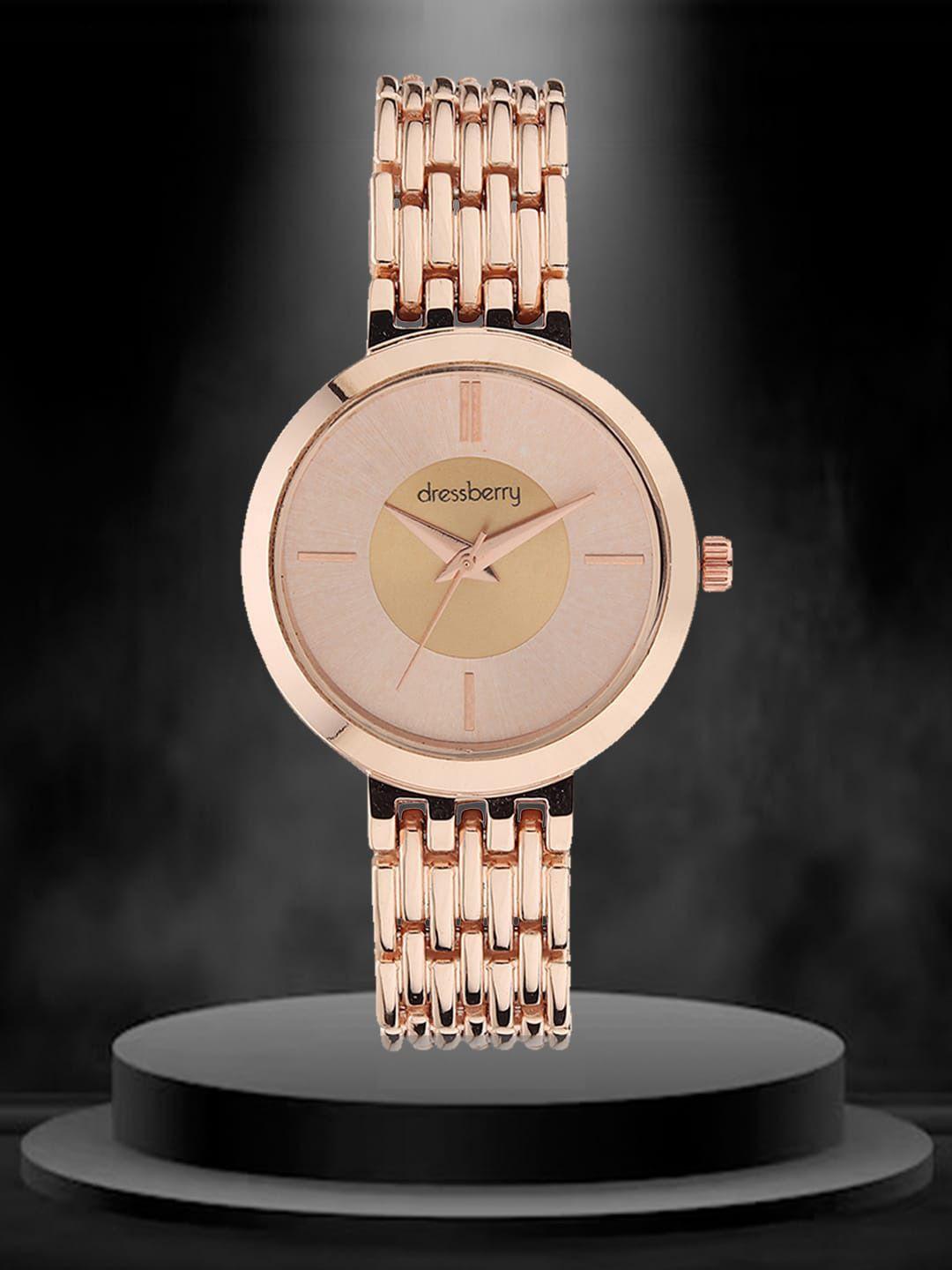 dressberry women dial & rose gold-plated bracelet style straps analogue watch hobdb-118