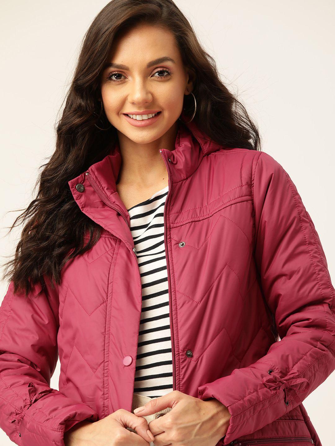 dressberry women dusky pink longline hooded quilted  jacket