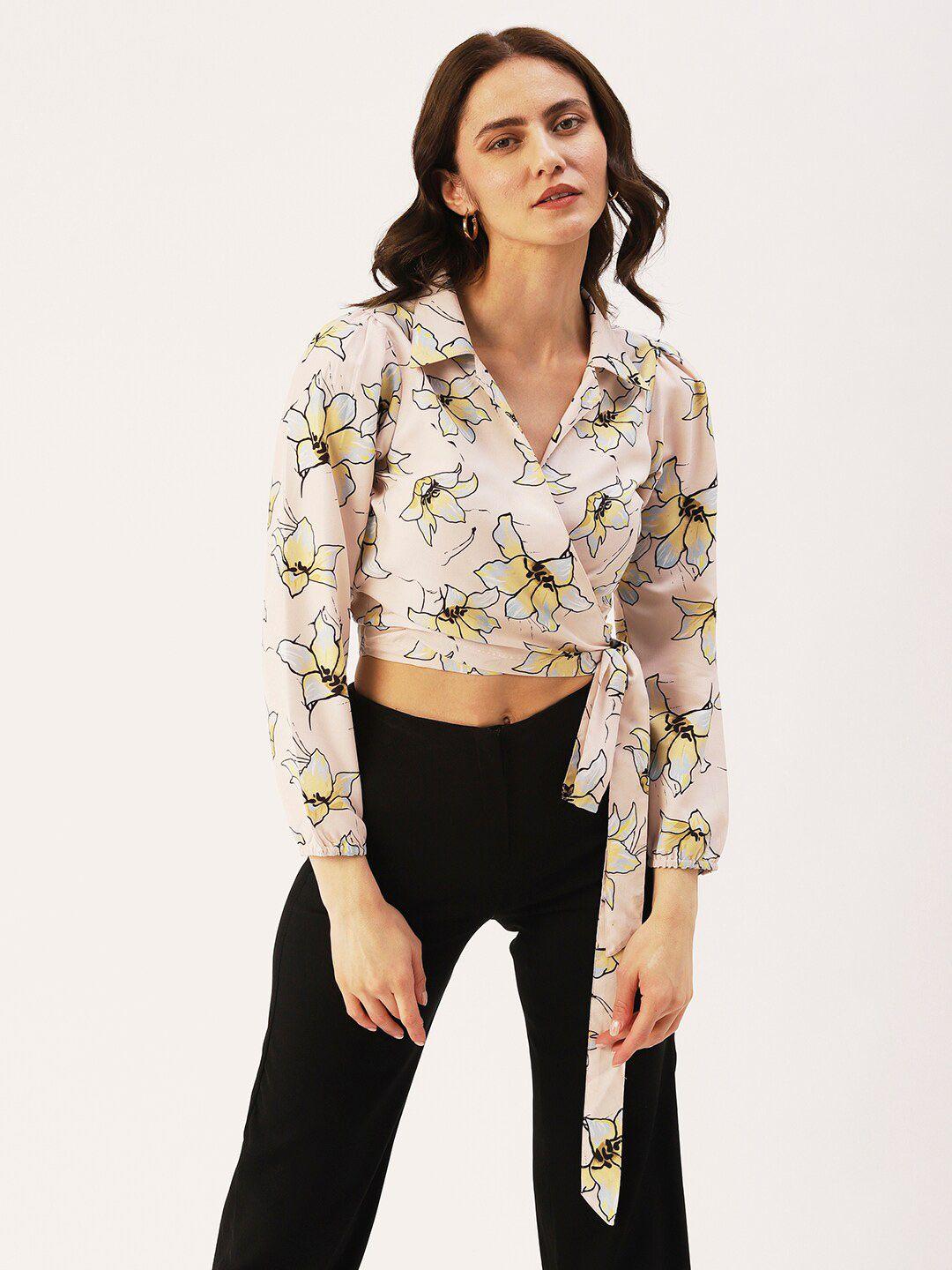 dressberry women floral printed shirt style crop top